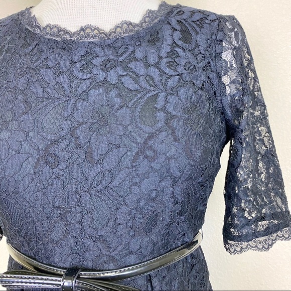 MOTHERHOOD Black Lace Belted Dress w/Plunging Back - Picture 3 of 12